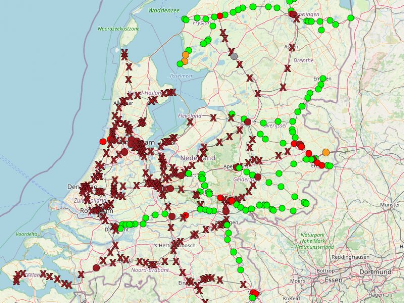 Op Treinposities.nl was duidelijk te zien dat er geen NS-treinverkeer rijdt. (Foto: )