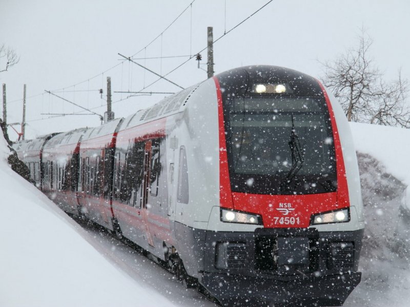 De Flirt in dienst bij de Norke Tog, herkenbaar met een afwijkende neus. (Foto: Stadler)