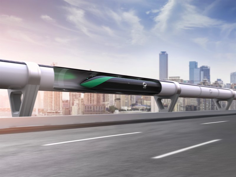 Een impressie van de toekomstige Hyperloop die zich via magnetisme en vacum voortbeweegt. (Foto: Delft Hyperloop)